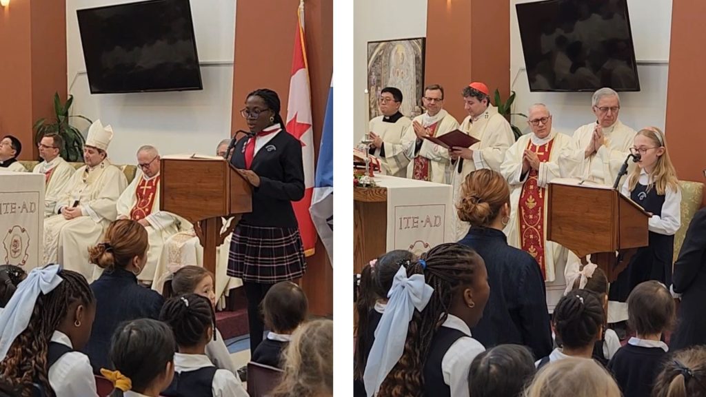 Two Hawthorn School for Girls students doing the reading at the Cardinal's Mass